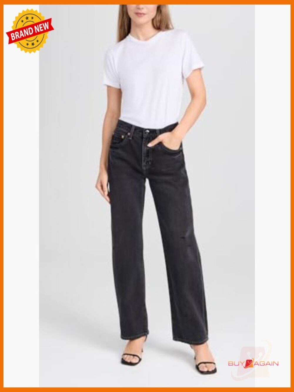 Mid Rise Straight Leg Denim Jeans, Non-Stretch, True to Size Fit - Picture 5 of 6